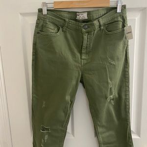 Free People - Olive Green Distressed Denim